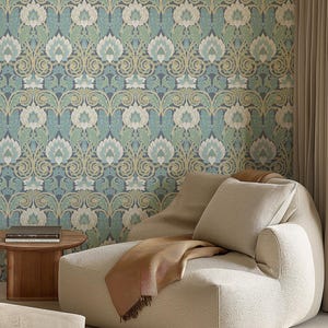 Moderne viktorianische Tapete | Grün William Morris Abnehmbares selbstklebendes Blumenornament, Schälen und Aufkleben oder traditionelle Wandverkleidung