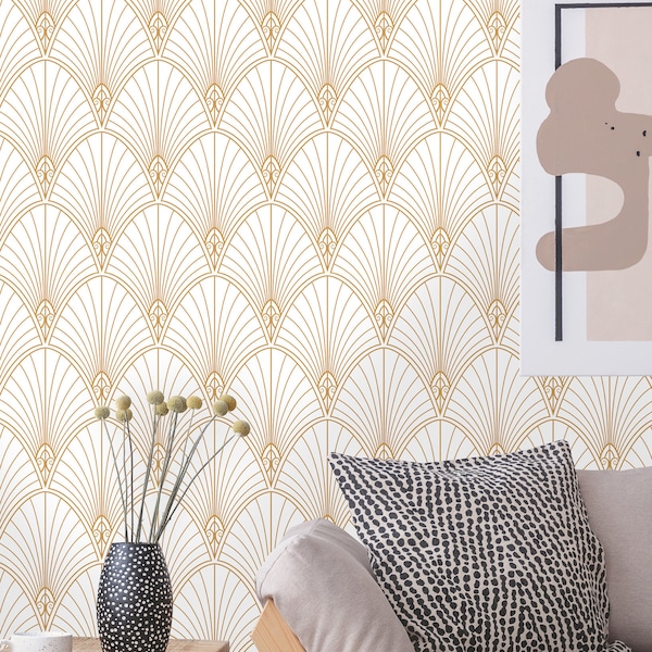 Classic Vintage Peel and Stick Wallpaper | Removable Art Deco Gold Wallpaper | Self Adhesive or Pre-Pasted Wallpaper | Eco Friendly