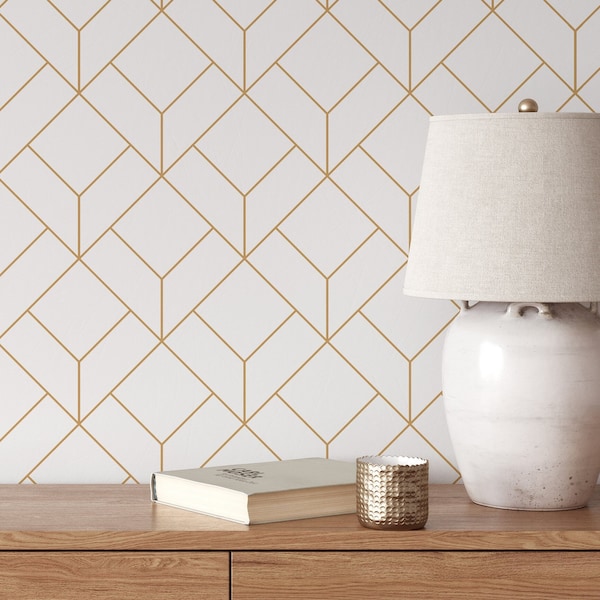Elegant Art Deco Peel and Stick Wallpaper | Removable Self Adhesive Geometrical Pattern | Hexagons Tiles Wallpaper | Eco Friendly