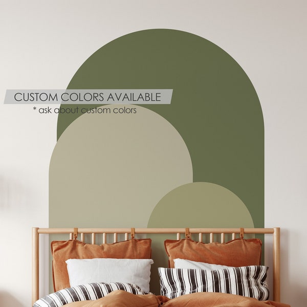 Olive Green Modern Arch Wall Decal | Peel and Stick Arch Wall Sticker | Removable Self Adhesive Boho Mural | Headboard Sticker