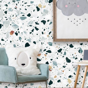 Terrazzo Peel and Stick Wallpaper | Removable Modern Mural | Self Adhesive or Pre-Pasted Wallpaper | Eco Friendly