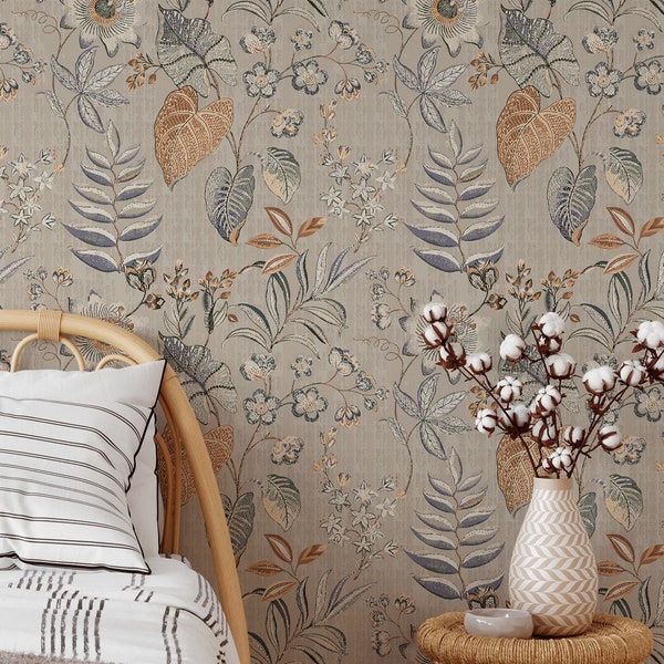 Vintage Garden Wallpaper | Removable Self Adhesive Floral Wallpaper | Branches and Leaves Peel and Stick or Pre-Pasted Wall Decor | Eco