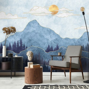 Blue Mountains Peel and Stick Wallpaper | Removable Self Adhesive Mountain Mural | Self Adhesive or Pre-Pasted Wallpaper | Eco Friendly