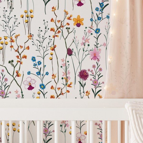 Herbs and Flowers Wallpaper | Removable Self Adhesive Botanical Wallpaper | Floral Peel and Stick or Pre-Pasted Wallpaper