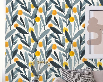 Removable Wallpaper | Peel and Stick Leaves Wallpaper | Self Adhesive Floral Wallpaper | Watercolor Wallpaper
