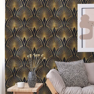 Abnehmbare Tapete | Schälen und Kleben Geometrische Tapete | Selbstklebende Art Deco Tapete | Vintage Tapete