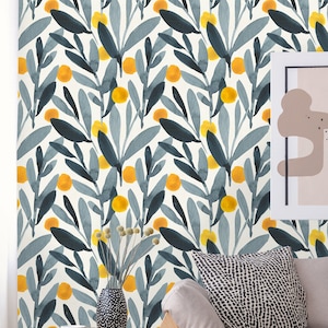 Removable Wallpaper | Peel and Stick Leaves Wallpaper | Self Adhesive Floral Wallpaper | Watercolor Wallpaper