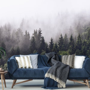Removable Wallpaper | Peel and Stick Forest Mural | Mountain Slope Mural | Forest Wall Mural