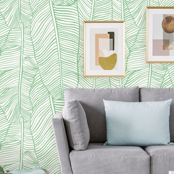 Banana Leaf Peel and Stick Wallpaper | Removable Tropical Banana Leaves Wallpaper | Self Adhesive Green Palm Mural | Modern Tropical Outline