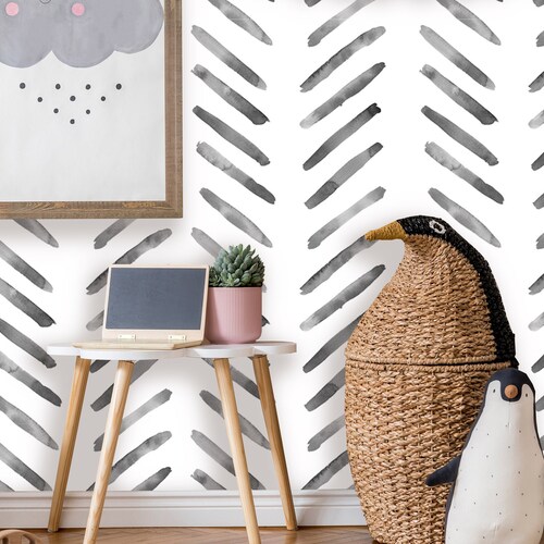 Watercolor Herringbone Peel and Stick Wallpaper Removable Etsy