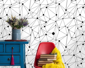 Removable Wallpaper | Peel and Stick Geometric Wallpaper | Self Adhesive Modern Wallpaper | Molecule Structure