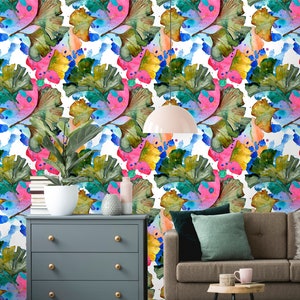 Removable Wallpaper | Peel and Stick Floral Wallpaper | Self Adhesive Tropical Leaves Wallpaper | Bright Wallpaper