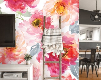 Removable Wallpaper | Peel and Stick Floral Wallpaper | Self Adhesive Watercolor Flowers Wallpaper | Peonies Mural