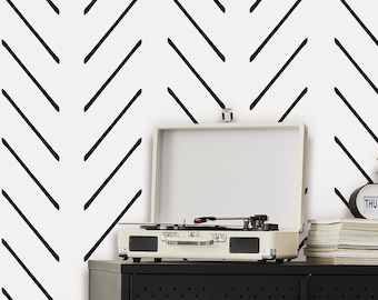 Herringbone Peel and Stick Wallpaper | Removable Self Adhesive Scandinavian Black&White Mural | Chevron Boho Lines | Wall Decor