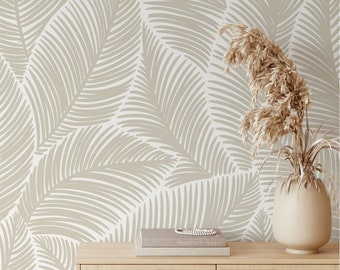 Minimalistic Leaves Wallpaper | Removable Self Adhesive Floral Mural | Scandinavian Peel and Stick or Pre-Pasted Wall Decor