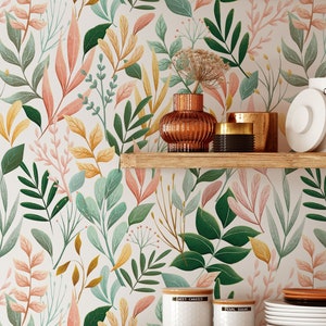 Spring Garden Wallpaper | Removable Self Adhesive Botanical Wallpaper | Floral Peel and Stick or Pre-Pasted Wallpaper