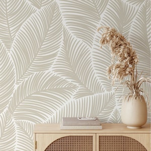 Minimalistic Leaves Wallpaper | Removable Self Adhesive Floral Mural | Scandinavian Peel and Stick or Pre-Pasted Wall Decor