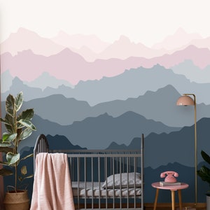 Girls Mountains Peel and Stick Wallpaper | Removable Self Adhesive Sunset Mural | Self Adhesive or Pre-Pasted Wall Decor | Eco Friendly