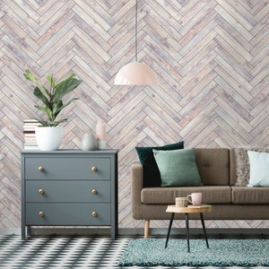 Removable Wallpaper | Peel and Stick Chevron Wallpaper | Self Adhesive Rustic Wallpaper | Parquet Wallpaper