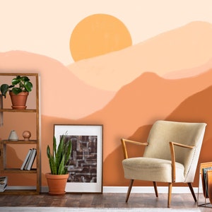 Sun Mountains Peel and Stick Wallpaper / Mural de puesta de sol autoadhesivo extraíble / Papel pintado autoadhesivo o prepegado / Ecológico