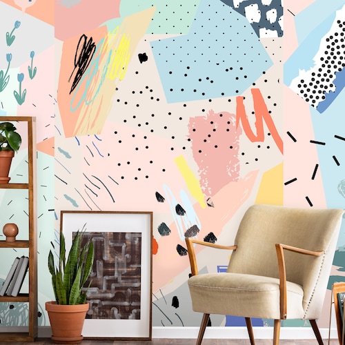 Colorful Art Peel and Stick Wallpaper Removable Self - Etsy Colorful Art Peel and Stick Wallpaper Removable Self - Etsy
