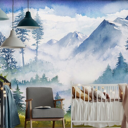 Blue Mountains Peel and Stick Wallpaper Removable Mountain Etsy