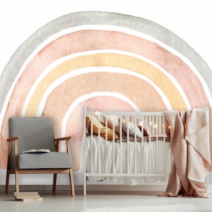 Rainbow Peel and Stick Wallpaper | Removable Nursery Watercolor Rainbow Mural | Self Adhesive or Pre-Pasted Wallpaper | Eco Friendly