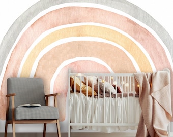 Regenbogen Peel and Stick Wallpaper | Abnehmbares Kinderzimmer Aquarell Regenbogen Wandbild | Selbstklebende oder vorgeklebte Tapete | Umweltfreundlich