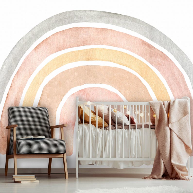 Rainbow Peel and Stick Wallpaper | Removable Nursery Watercolor Rainbow ...