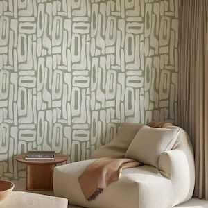 Pistachio Abstract Shapes Wallpaper | Contemporary Removable Self Adhesive Funky Wallpaper | Geometrical Minimalist Wall Decor | Mid Century image 1