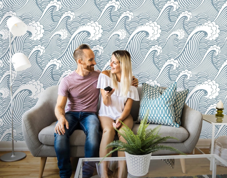 Removable Wallpaper | Peel and Stick Great Wave Wallpaper | Blue Removable Wallpaper | Peel and Stick Great Wave Wallpaper | Blue