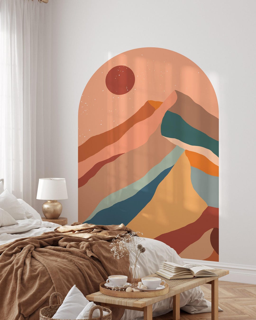 Modern Mountans Arch Wall Decal | Peel and Stick Sunset Trendy Wall ...