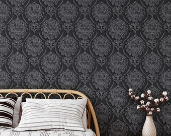 Elegancka, luksusowa tapeta w stylu art déco | Zdejmowana, samoprzylepna tapeta z geometrycznym wzorem damasceńskim | Czarna tapeta jazzowa | Ekologiczny wystrój domu
