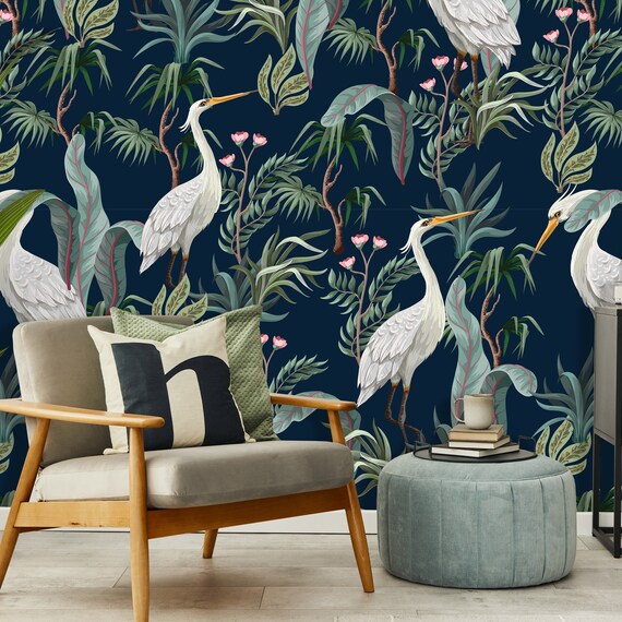 Chinoiserie Herons Peel and Stick Wallpaper Removable Birds - Etsy
