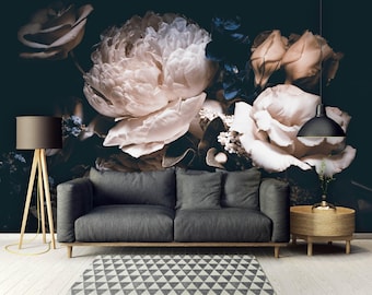 Removable Wallpaper | Peel and Stick Floral Mural | Peonies Wallpaper | Bouquet of Peonies