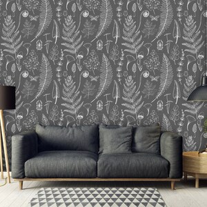 Botanical Forest Peel and Stick Wallpaper Floral Gray Removable Mural Self Adhesive or Pre-Pasted Wallpaper Eco Friendly image 3