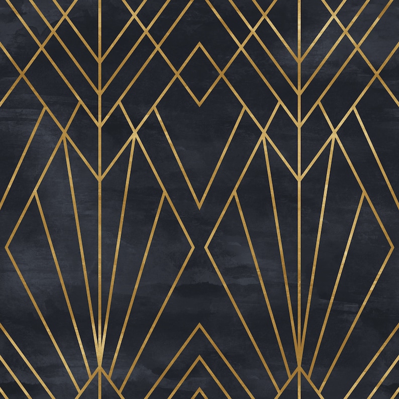 Art Deco Peel and Stick Wallpaper Removable Geometric Black Etsy