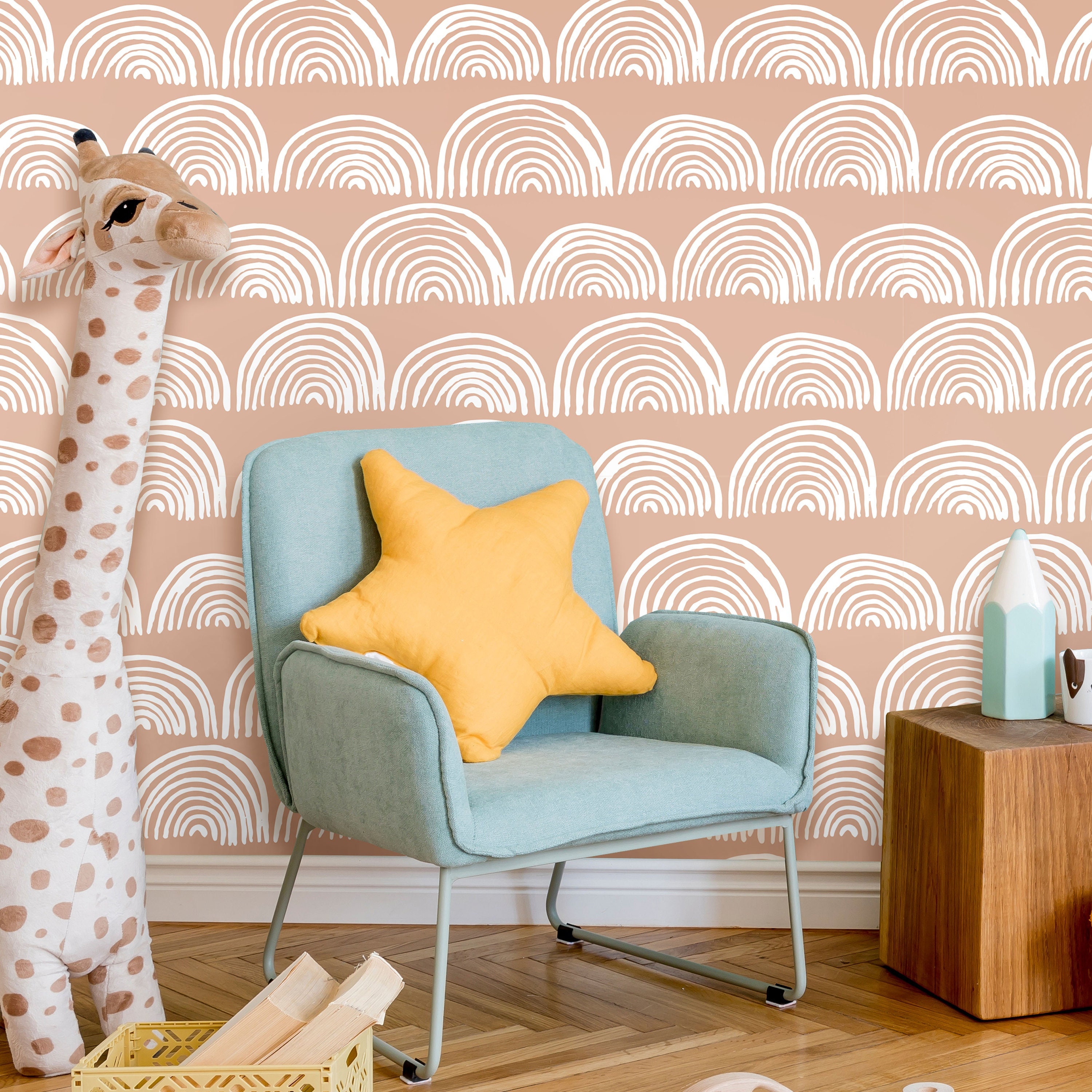 Colorful Geometric Wallpaper Livening up a Childrens Playroom   GeoHomeStyle
