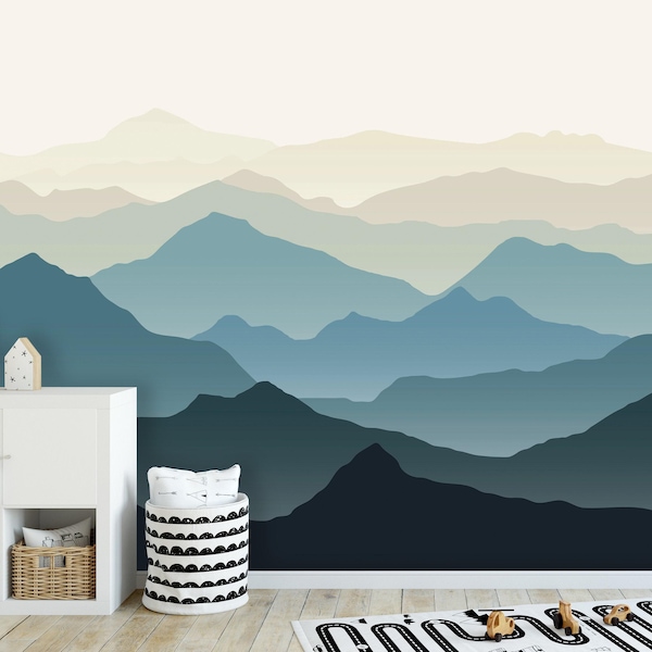 Papel de parede autoadesivo Blue Mountains | Mural removível com paisagem de montanha | Decoração de parede autoadesiva ou pré-colada | Ecológico