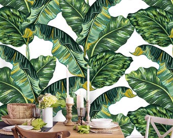 Removable Wallpaper | Peel and Stick Tropical Wallpaper | Self Adhesive Palm Leaves Wallpaper | Botanical Wallpaper