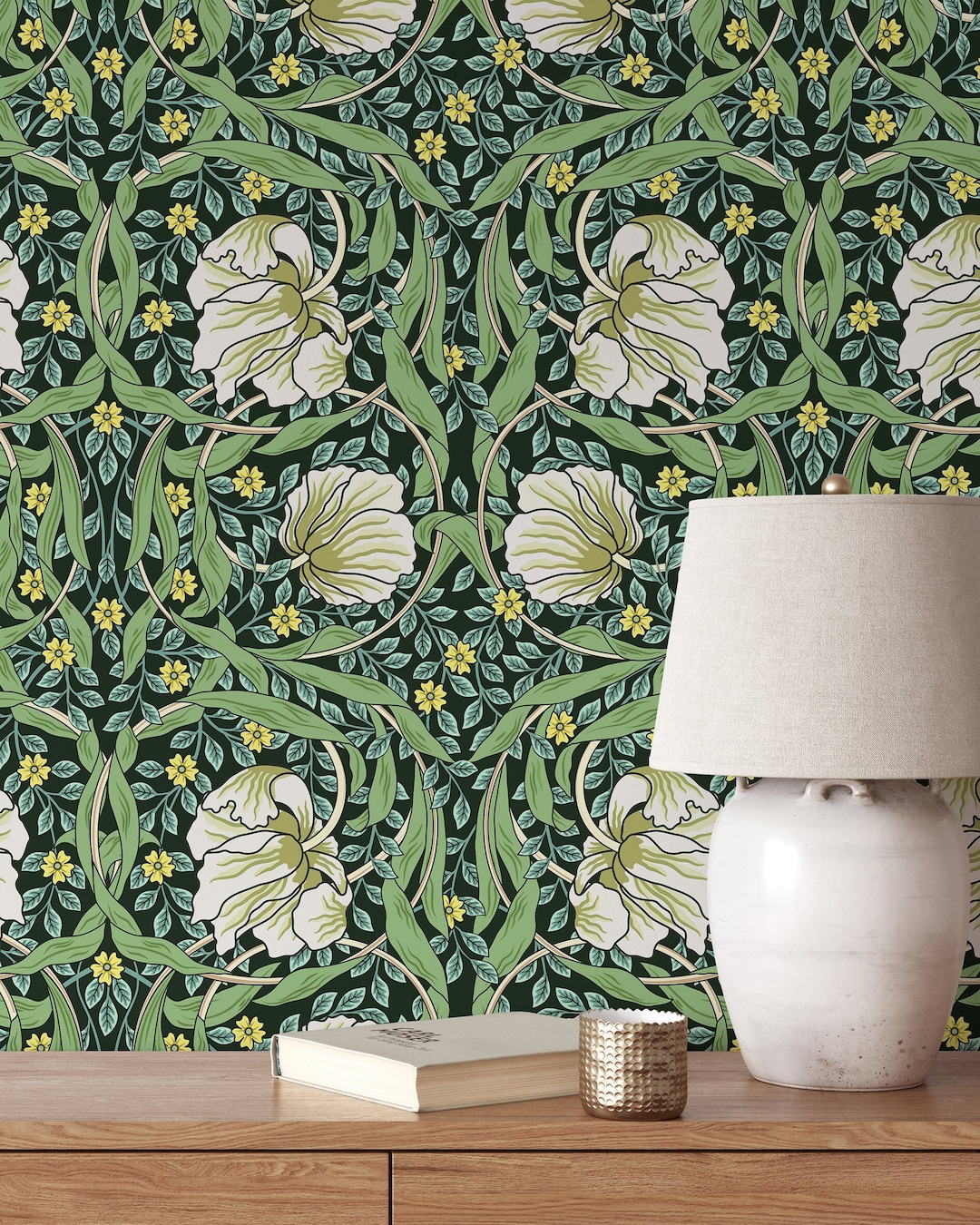 Green William Morris Wallpaper Removable Self Adhesive Floral Wallpaper
