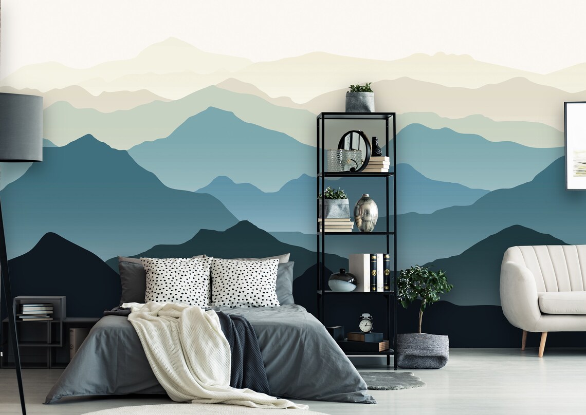 Blue Mountains Peel and Stick Wallpaper Removable Mountain Etsy