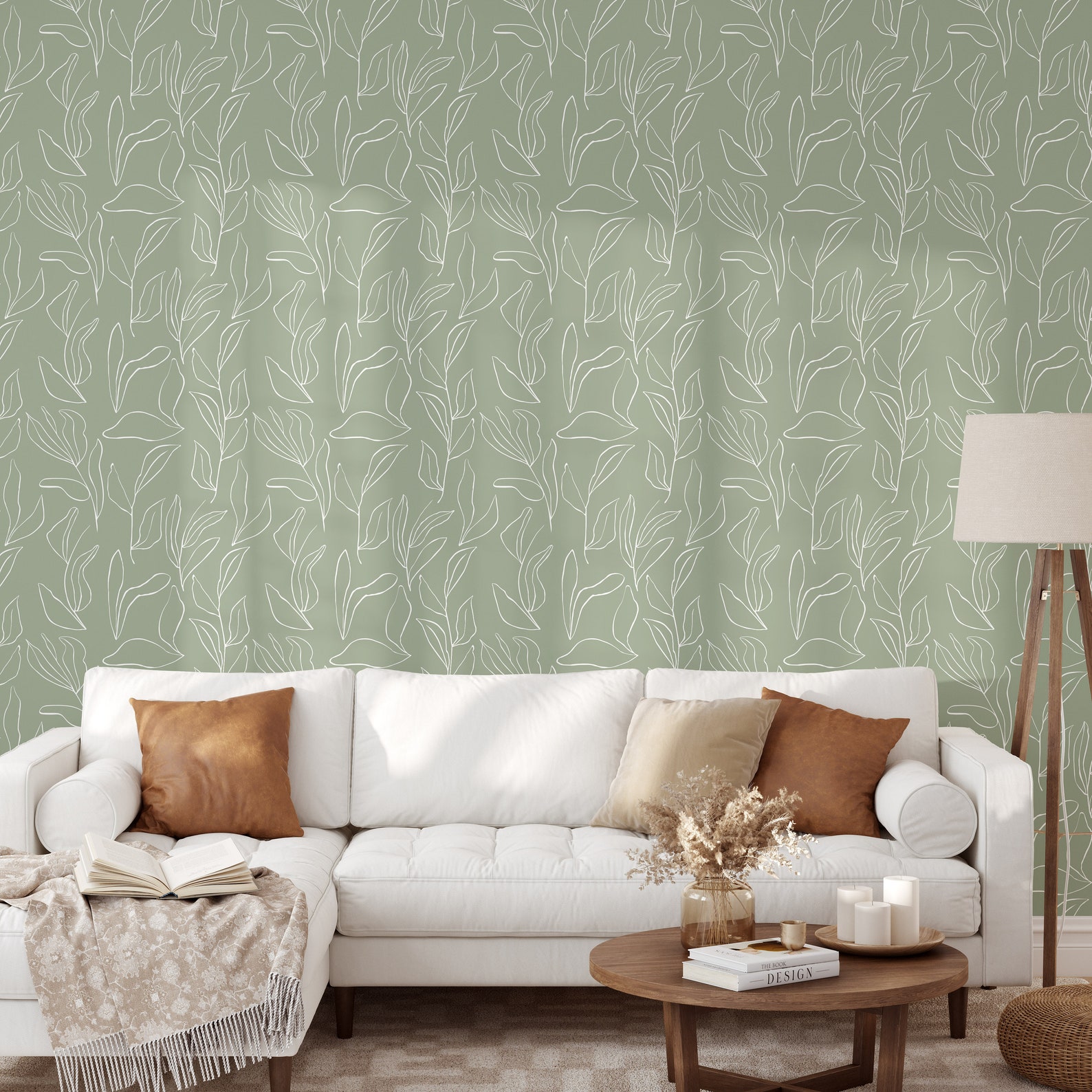 Sage Modern Leaves Peel and Stick Wallpaper Tropical - Etsy