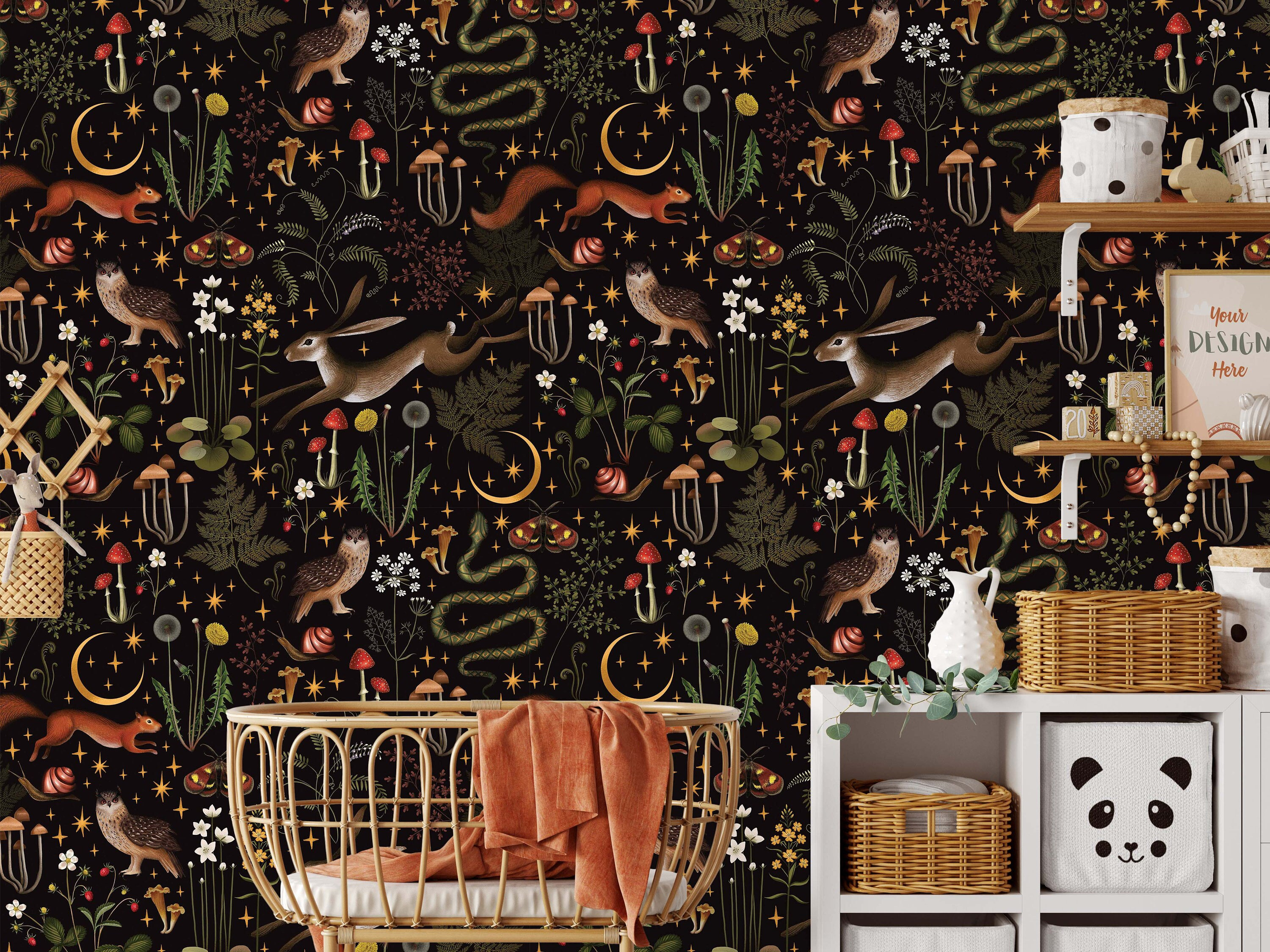 Woodland Wallpaper | Removable Self Adhesive Botanical Mural | Flower and Forest Peel and Stick or Pre-Pasted Wall Decor | Eco Friendly