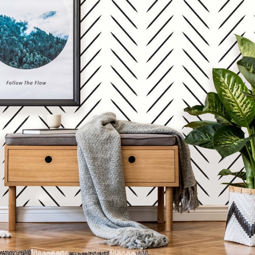 Watercolor Herringbone Peel and Stick Wallpaper Removable Etsy