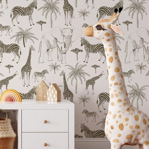 Safari Animals Peel and Stick Wallpaper | Removable Africa Animals Kids Mural | Self Adhesive or Pre-Pasted Wallpaper | Eco Friendly