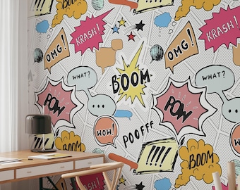 Tapeta z bohaterami komiksów w stylu pop-art | Samoprzylepny plakat ścienny z możliwością zdejmowania | Fototapeta z grami dla dzieci | Nowoczesny wystrój pokoju i biura