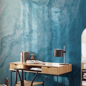 Watercolor Abstract Blue Mural | Grunge Effect Waves Peel n Stick Removable Wallpaper | Self Adhesive or PrePasted Wallpaper | Eco Friendly