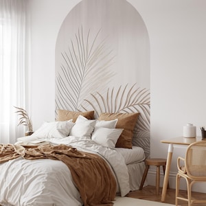 Tropical Leaves Boho Arch Wall Decal | Peel and Stick Modern Wall Arch | Palm Leaves Removable Self Adhesive Wall Art | Headboard Sticker
