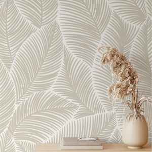 Minimalistic Leaves Wallpaper | Removable Self Adhesive Floral Mural | Scandinavian Peel and Stick or Pre-Pasted Wall Decor